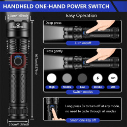 Esgofo Linterna recargable de alta potencia LED Súper brillante de 20000 LM, XHP90