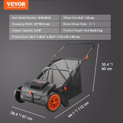 VEVOR Barredora de césped de empuje, colector de hojas y césped de 21 pulgadas, 3.5 pie cubico