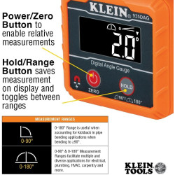 Klein Tools 935DAG Medidor electrónico digital de nivel y ángulo, mide rangos de 0 a 90 y 0 a 180 grados