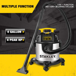 STANLEY Aspiradora para sólidos y líquidos SL18116 de 6 Galones y 4 HP en Acero Inoxidable