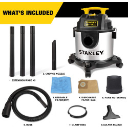 STANLEY Aspiradora para sólidos y líquidos SL18116 de 6 Galones y 4 HP en Acero Inoxidable