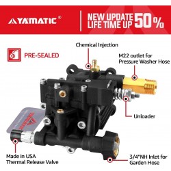 YAMATIC Bomba horizontal de 3/4" 3300 PSI y 2.5 GPM para Hidrolavadora compatible con varias marcas