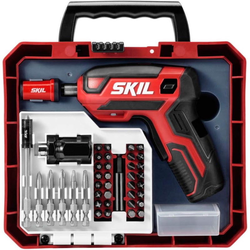 SKIL Destornillador inalámbrico SD5618-03recargable de 4 V con juego de brocas de 42 piezas, cargador USB y estuche