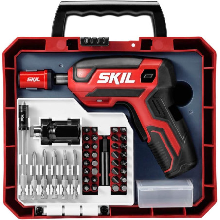 SKIL Destornillador inalámbrico SD5618-03recargable de 4 V con juego de brocas de 42 piezas, cargador USB y estuche